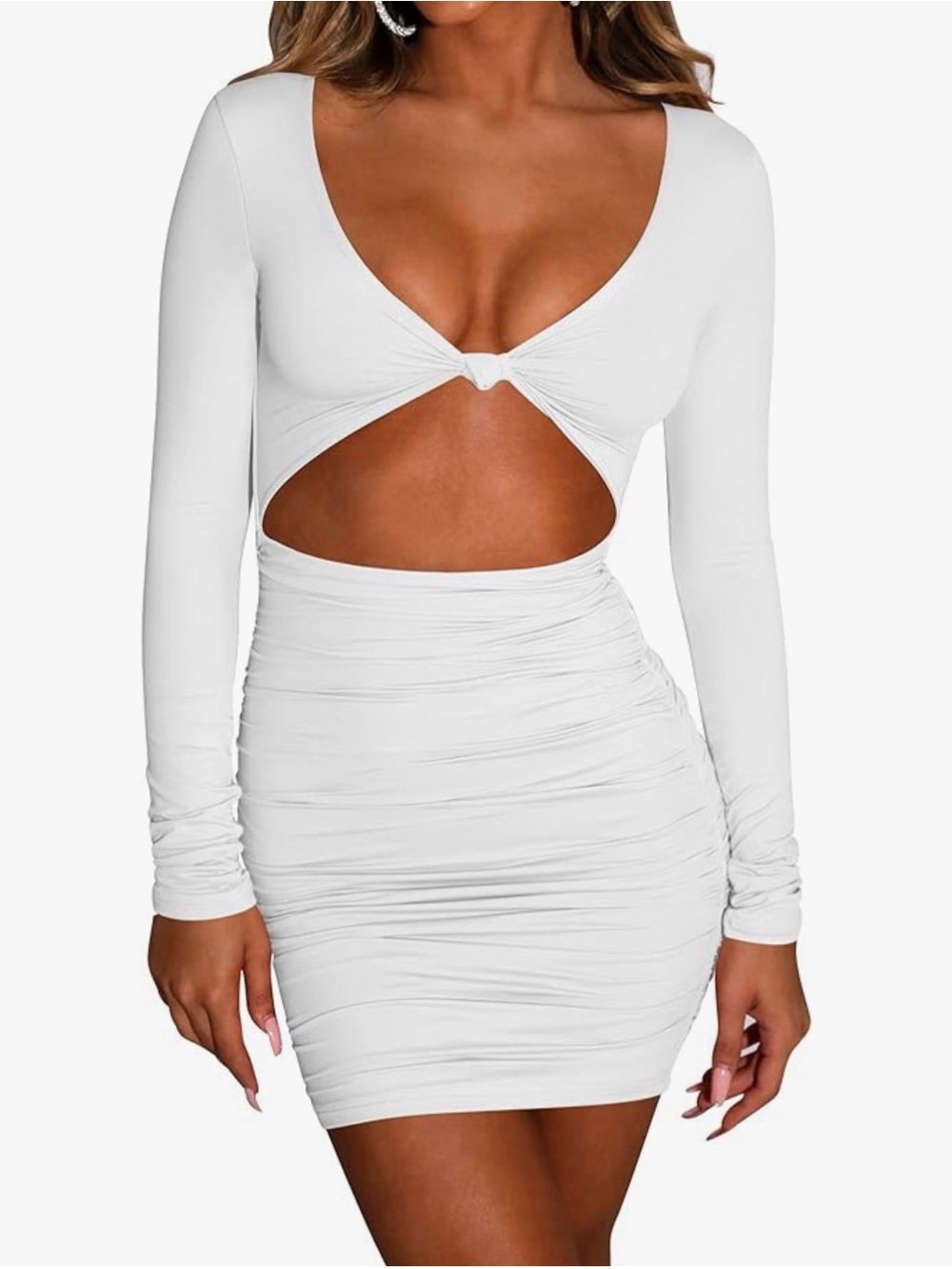 White Long Sleeve Cutout Bodycon Dress